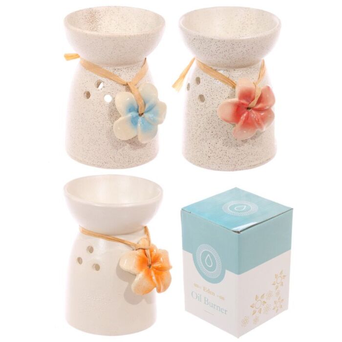 Puckator - Eden Speckled Cream Ceramic Oil & Wax Melt Burner with Flower